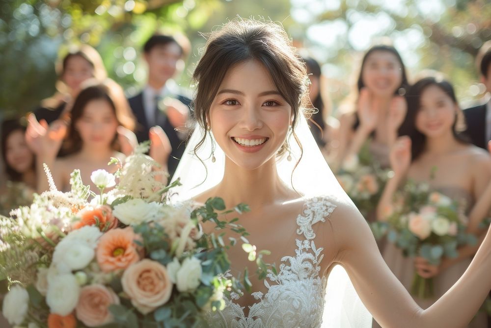 Youth East Asian wedding flower bride bridesmaid.