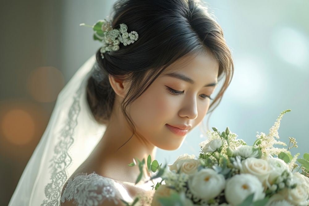 East Asian wedding flower bride fashion.