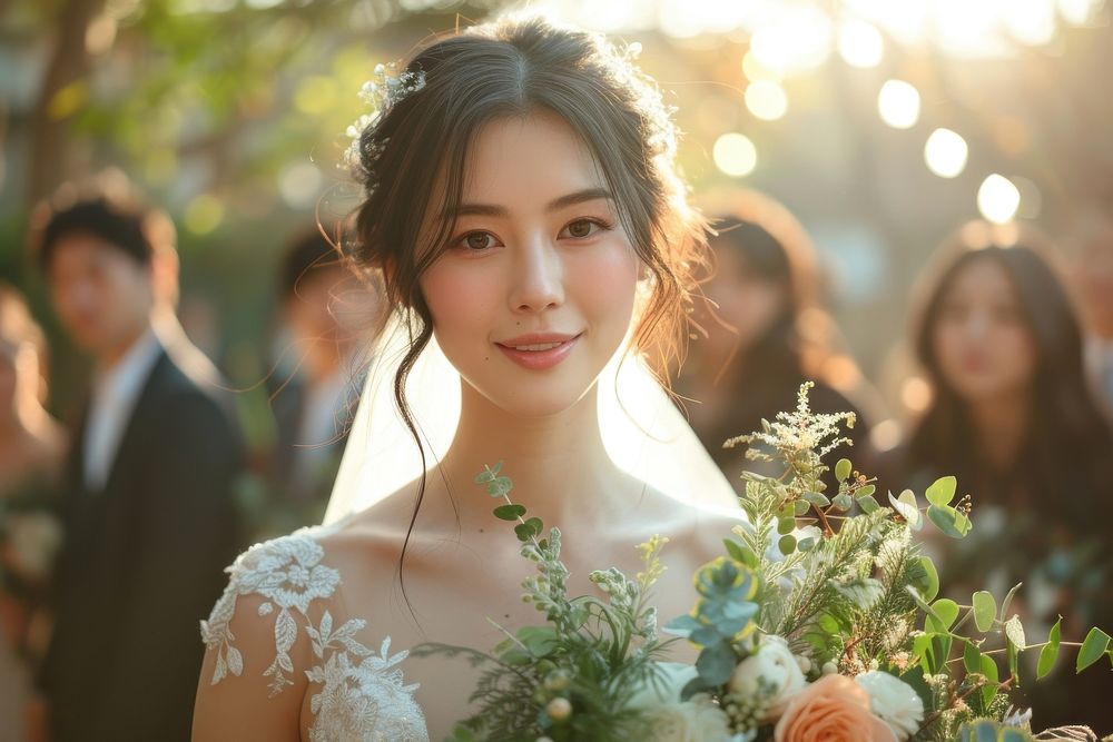 Youth East Asian wedding flower bride photography.