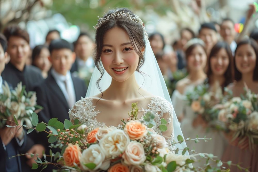 Youth East Asian wedding flower bride fashion.