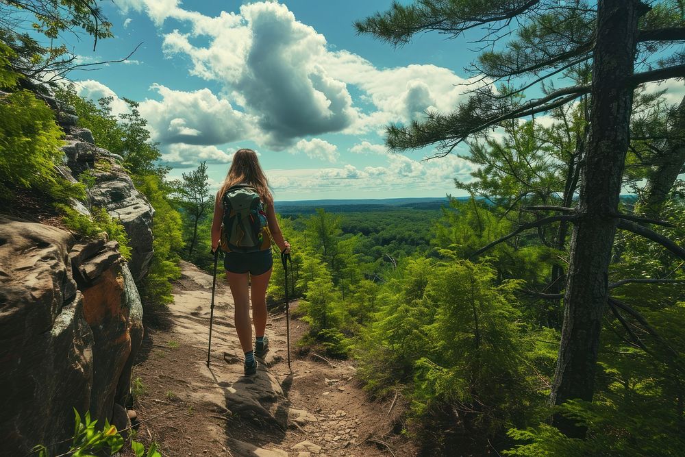 Woman hiking photo wilderness landscape adventure.