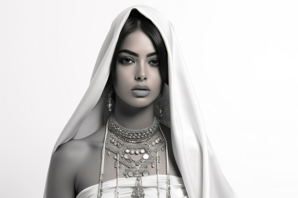 Young Qatari woman model with kundan jewelry necklace portrait fashion.