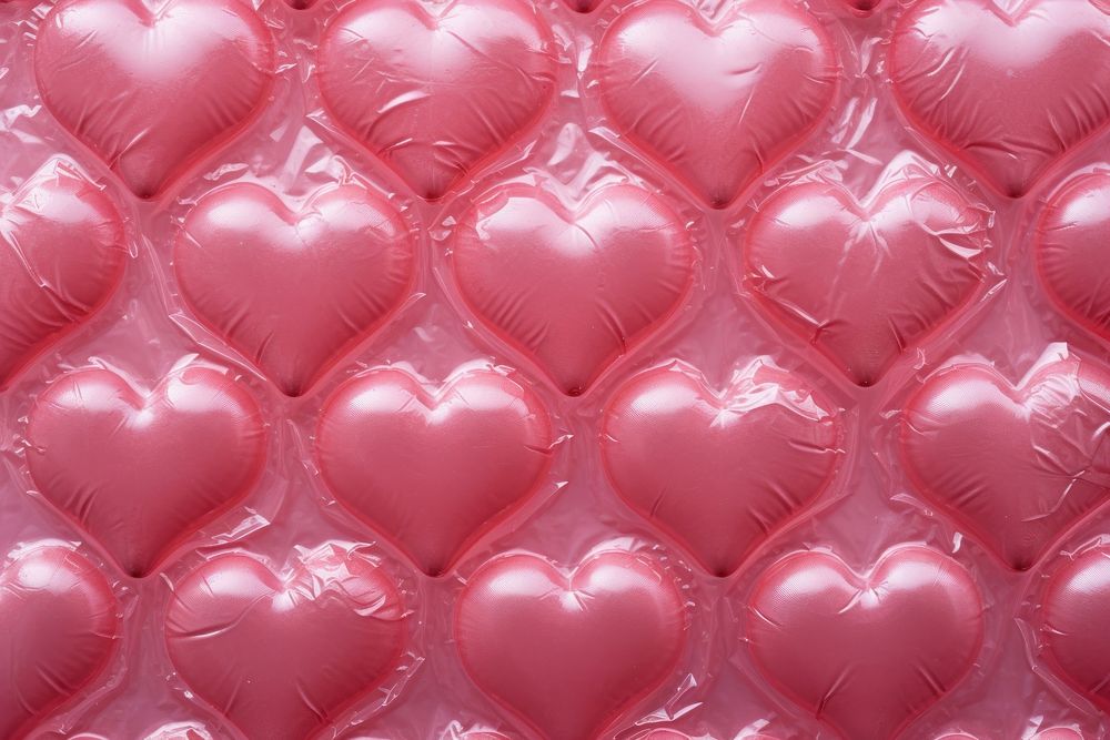A pink heart shaped plstic bubble wrap balloon backgrounds repetition.