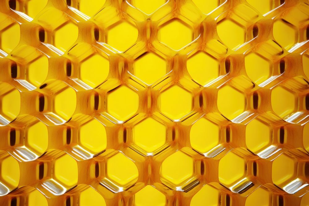 A yellow hexagon shaped pattern plastic bubble wrap honeycomb invertebrate backgrounds.
