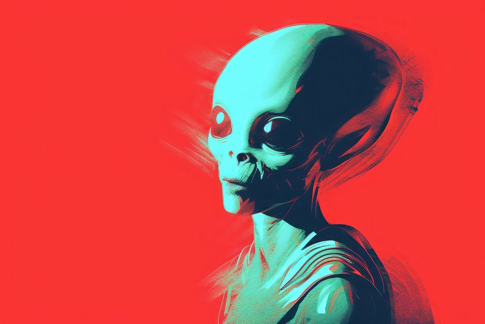 Alien neon rim light illustration portrait adult alien.