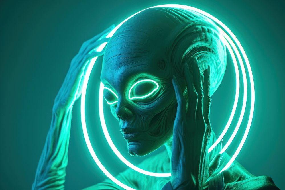 Alien neon rim light photo portrait green alien.