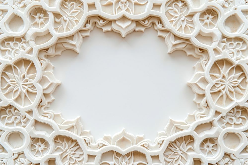 Bas-relief islamic frame sculpture texture backgrounds white art.