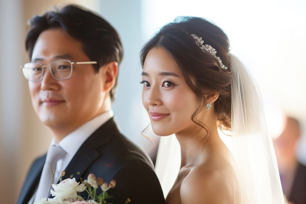 East Asian wedding portrait glasses fashion.