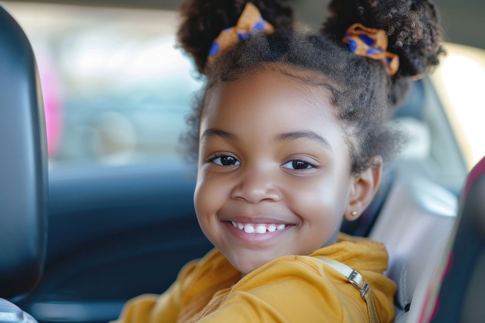 Cheerful little african american daughter cheerful portrait smile.