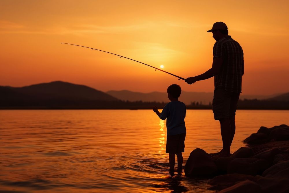 Fishing rod wheel outdoors sunset adult.
