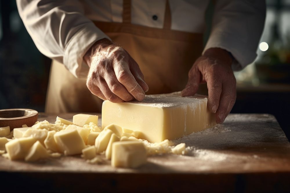 Italian chef precisely cooking cheese adult food parmigiano-reggiano.