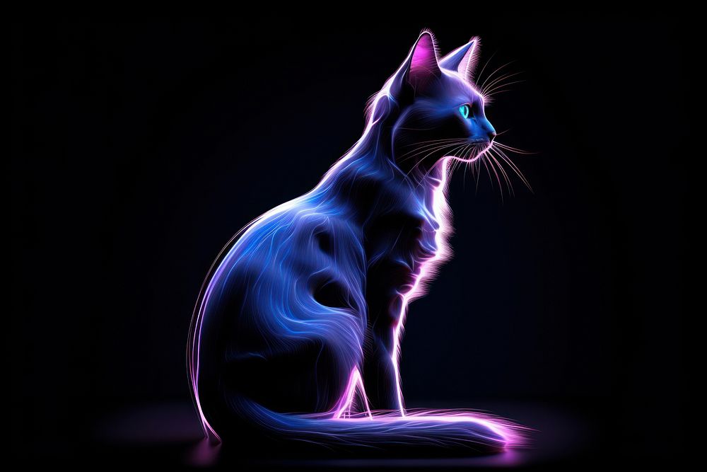 Illustration Balinese cat neon rim light purple animal mammal.
