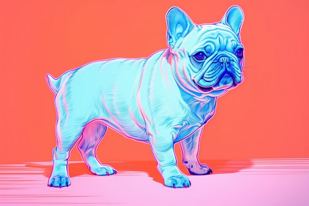 Illustration British Shorthair neon rim light bulldog animal mammal.