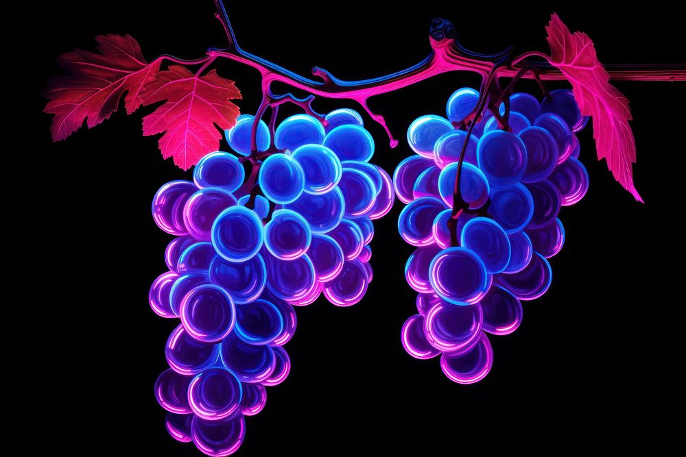 Illustration grapes neon rim light purple fruit plant.