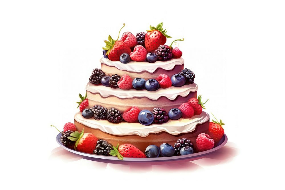 Cake strawberry blueberry raspberry.
