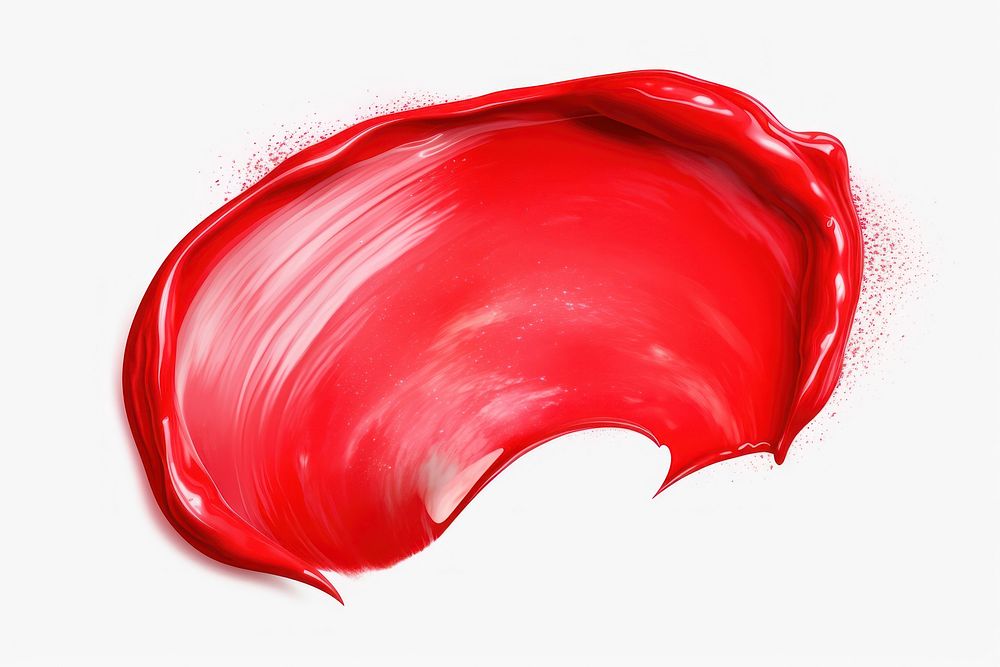 Shiny red paint petal splattered cosmetics.