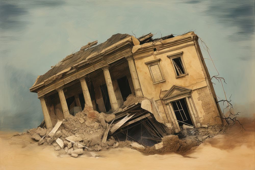 The Overturned building architecture painting art.
