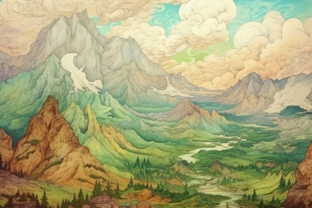 The Overturned mountain landscape painting art wilderness.