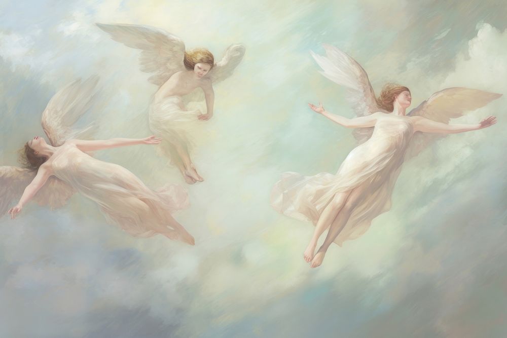 The Overturned woman Angels against skyscape angel painting spirituality.