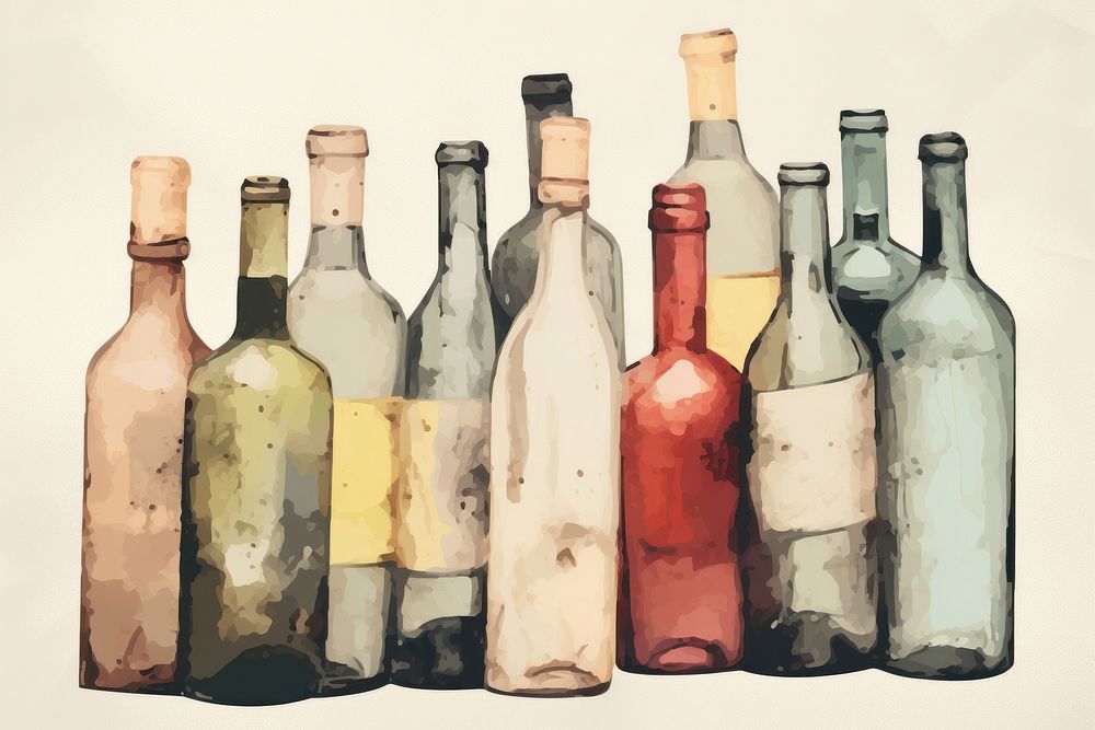The Overturned wine bottles painting glass drink.