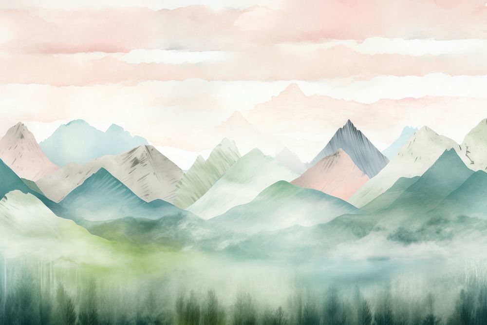 The serene mountain landscape painting panoramic outdoors.