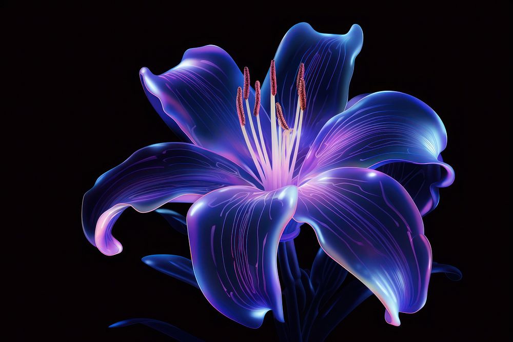 Illustration lily neon rim light purple flower petal.