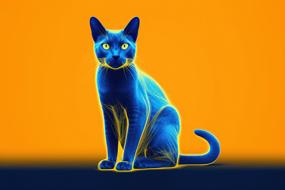 Illustration Siamese cat neon rim light portrait animal mammal.