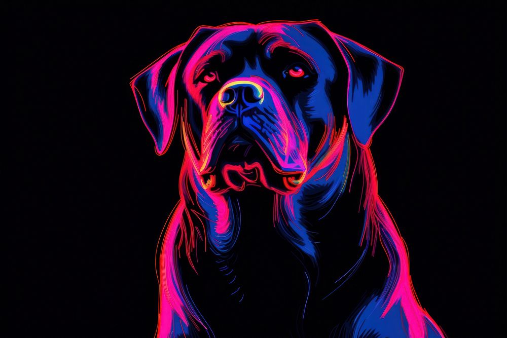 Illustration Rottweiler neon rim light rottweiler portrait animal.