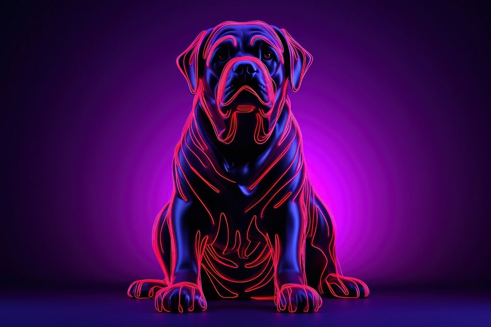 Illustration Rottweiler neon rim light purple rottweiler bulldog.