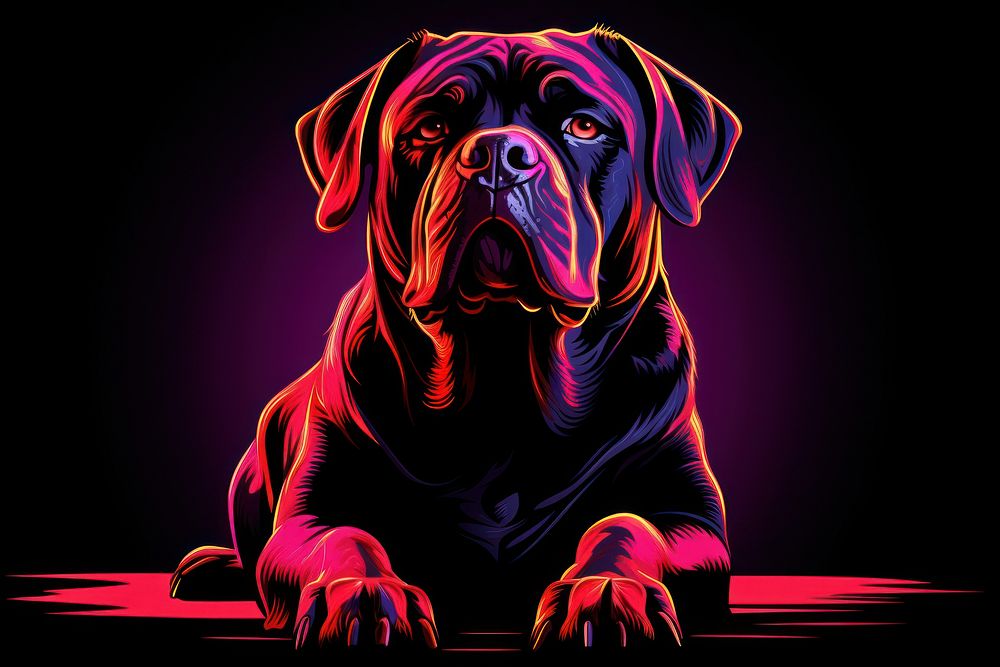 Illustration Rottweiler neon rim light portrait bulldog animal.