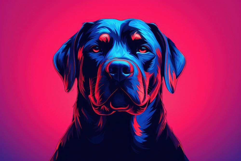 Illustration Rottweiler neon rim light portrait animal mammal.