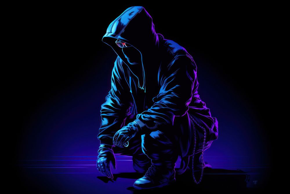 Illustration robber neon rim light sweatshirt purple adult.