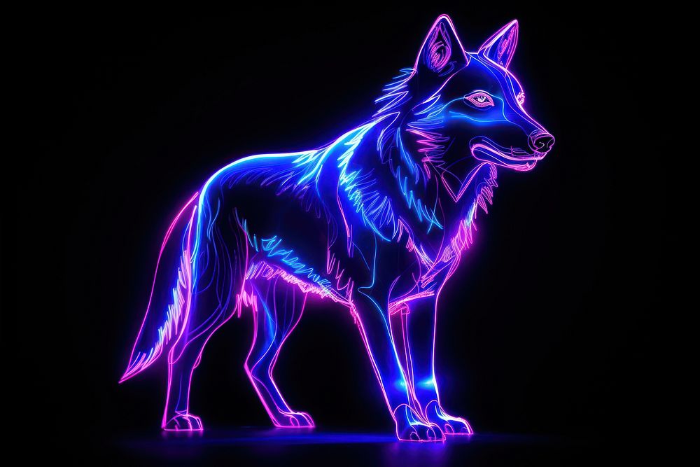Illustration wolf neon rim light purple animal mammal.