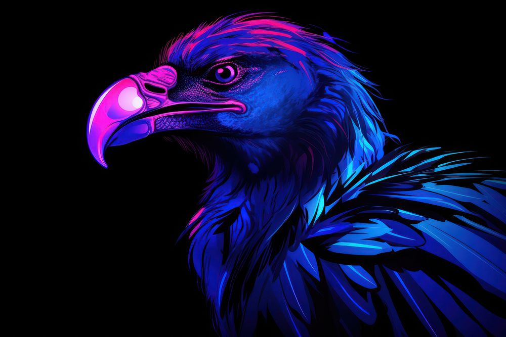 Illustration Vulture neon rim light vulture animal purple.