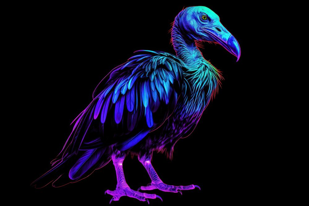 Illustration Vulture neon rim light vulture animal condor.