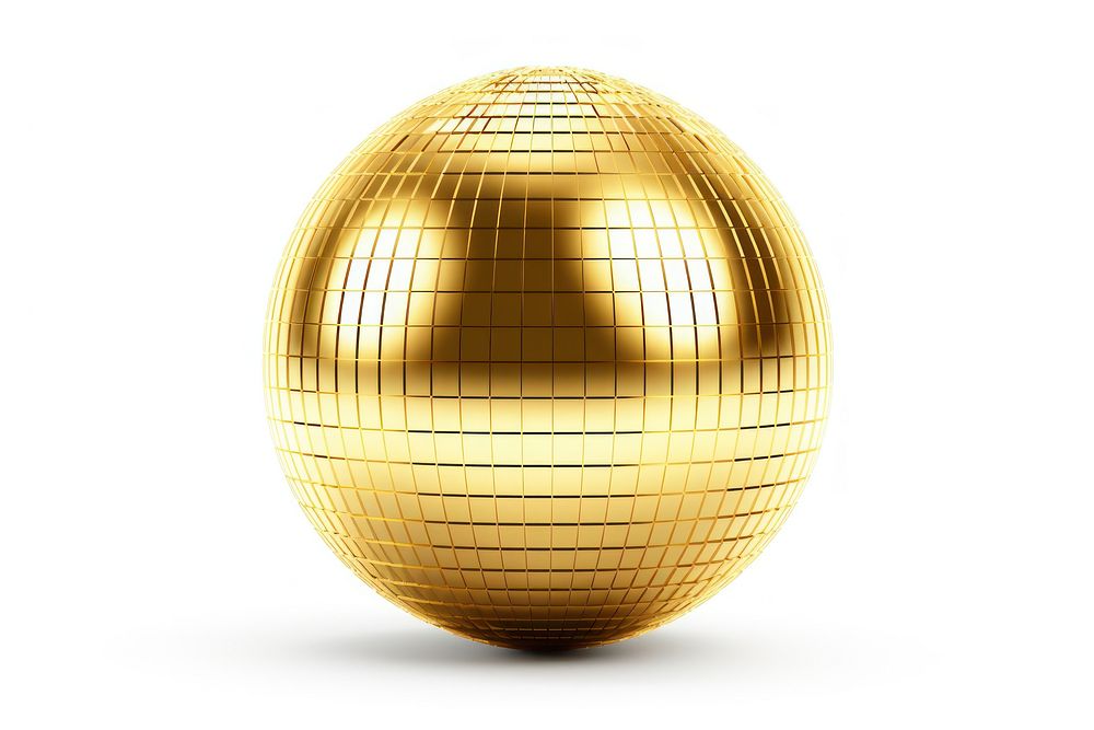 Disco ball sphere gold white background.