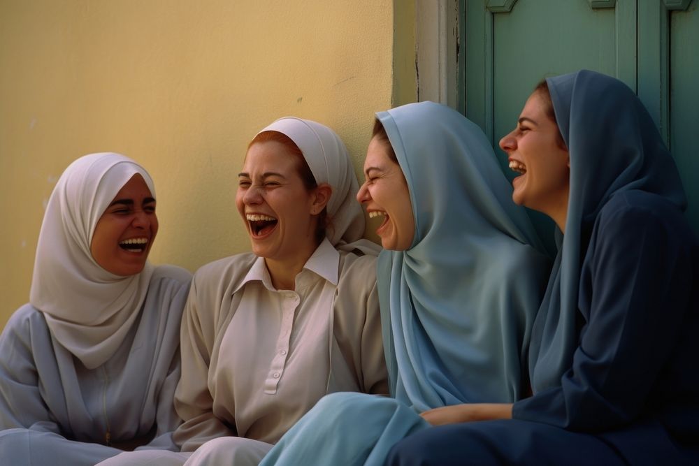 Iranian woman laughing celebration adult togetherness.