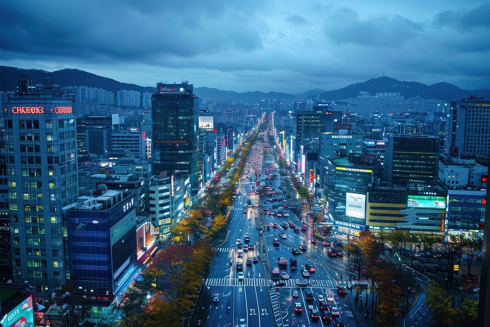 Korean downtown architecture cityscape outdoors.