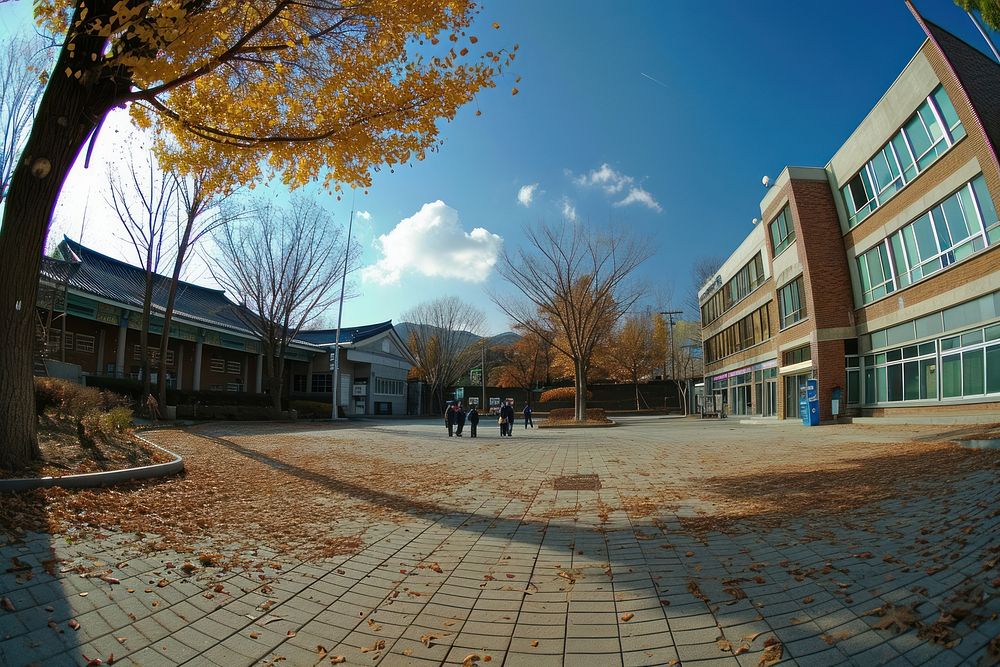 Korean students uniform photo architecture outdoors building.