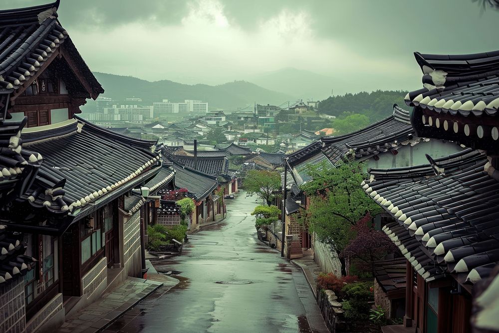 Korean town photo architecture cityscape building.
