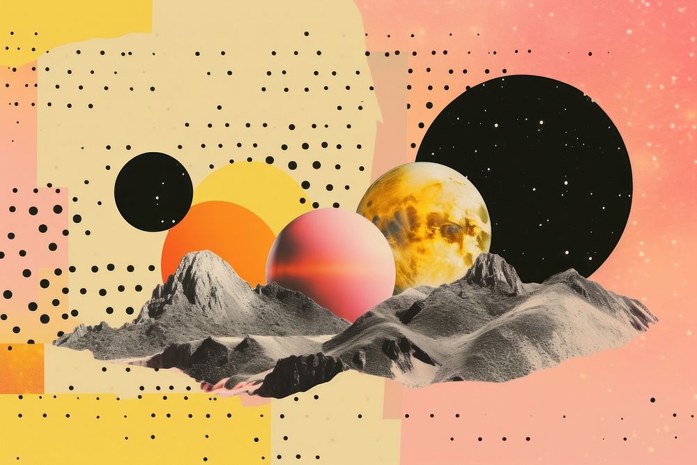 Collage Retro dreamy background astronomy art painting.