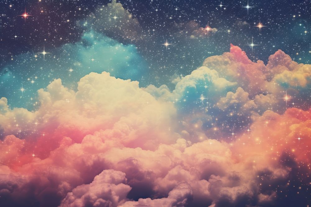 Collage Retro dreamy background astronomy cloud backgrounds.