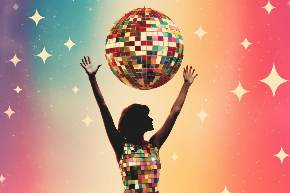 Collage Retro dreamy disco ball sphere fun celebration.