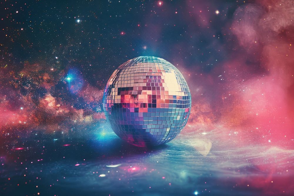 Collage Retro dreamy disco ball astronomy space universe.