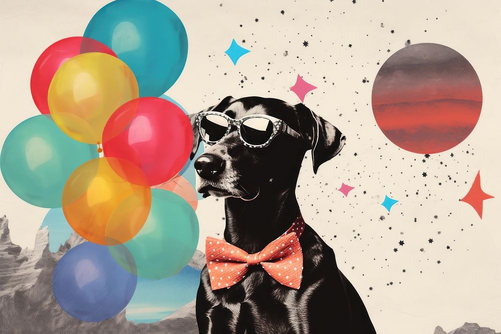 Dreamy Retro Collages whit a happy dog balloon mammal animal.