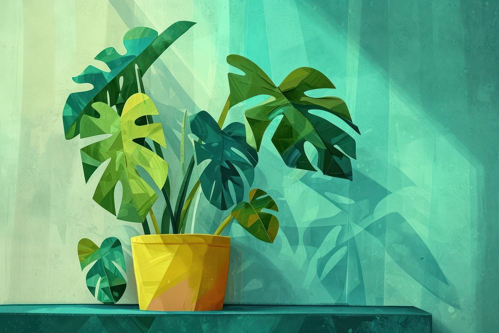 Houseplant painting green leaf.