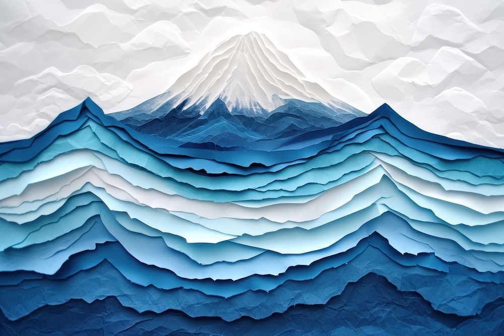 Fuji mountain nature blue art.