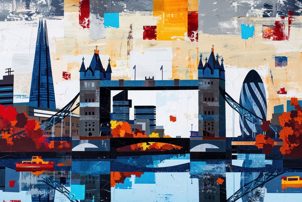 The London Bridge city cityscape painting.