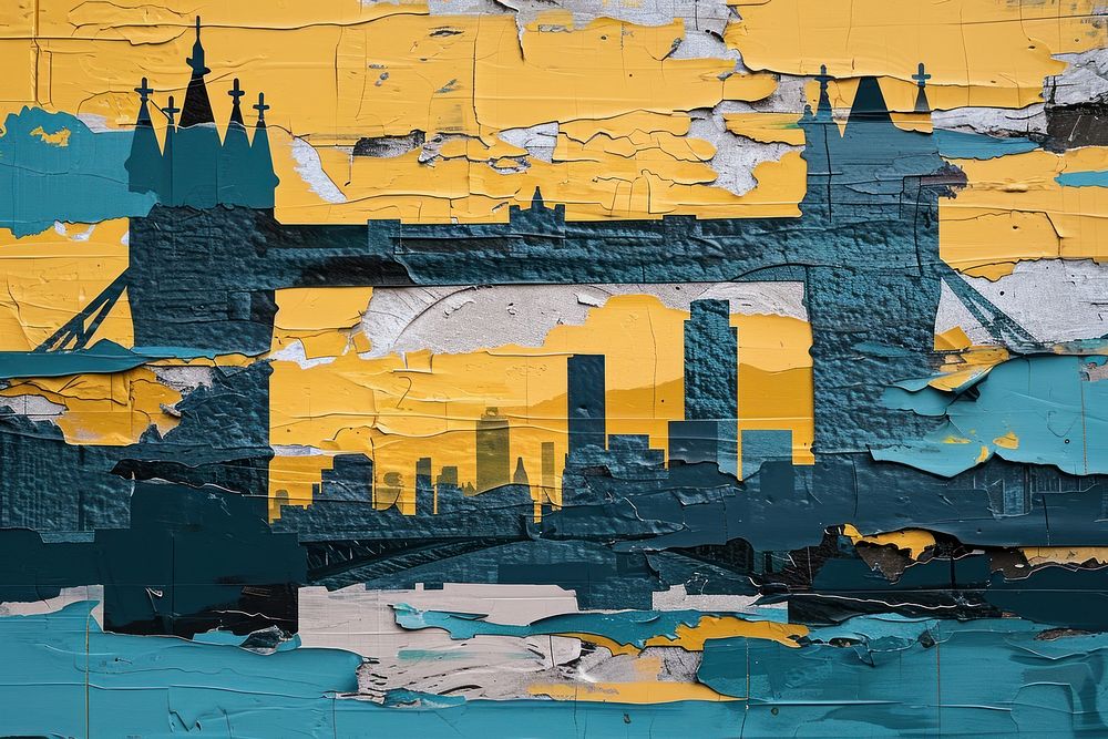 The London Bridge cityscape painting collage.