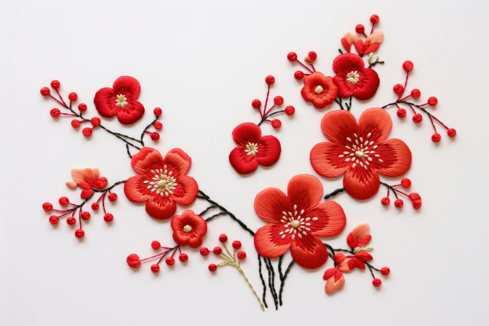 Chinese new year in embroidery style pattern flower plant.